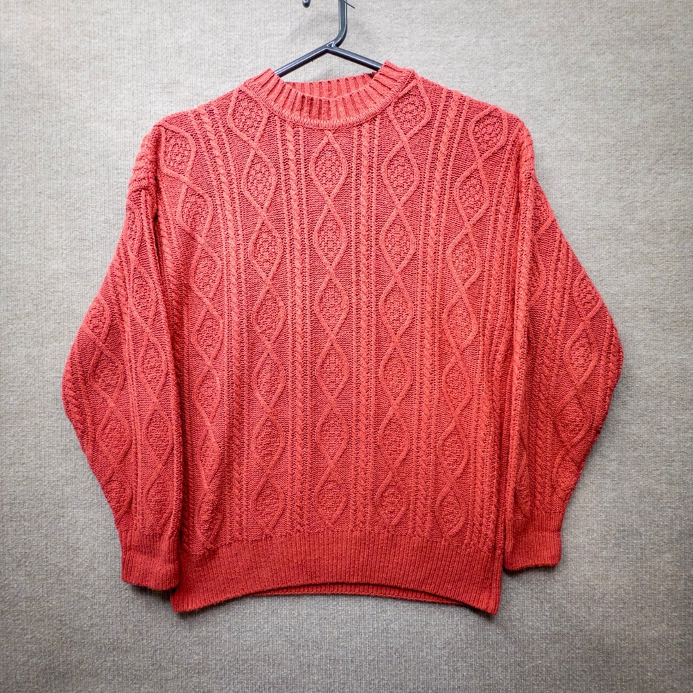 Structure Vintage 100% Silk Cable Knit Sweater Mens XL Orange Terracotta Silk